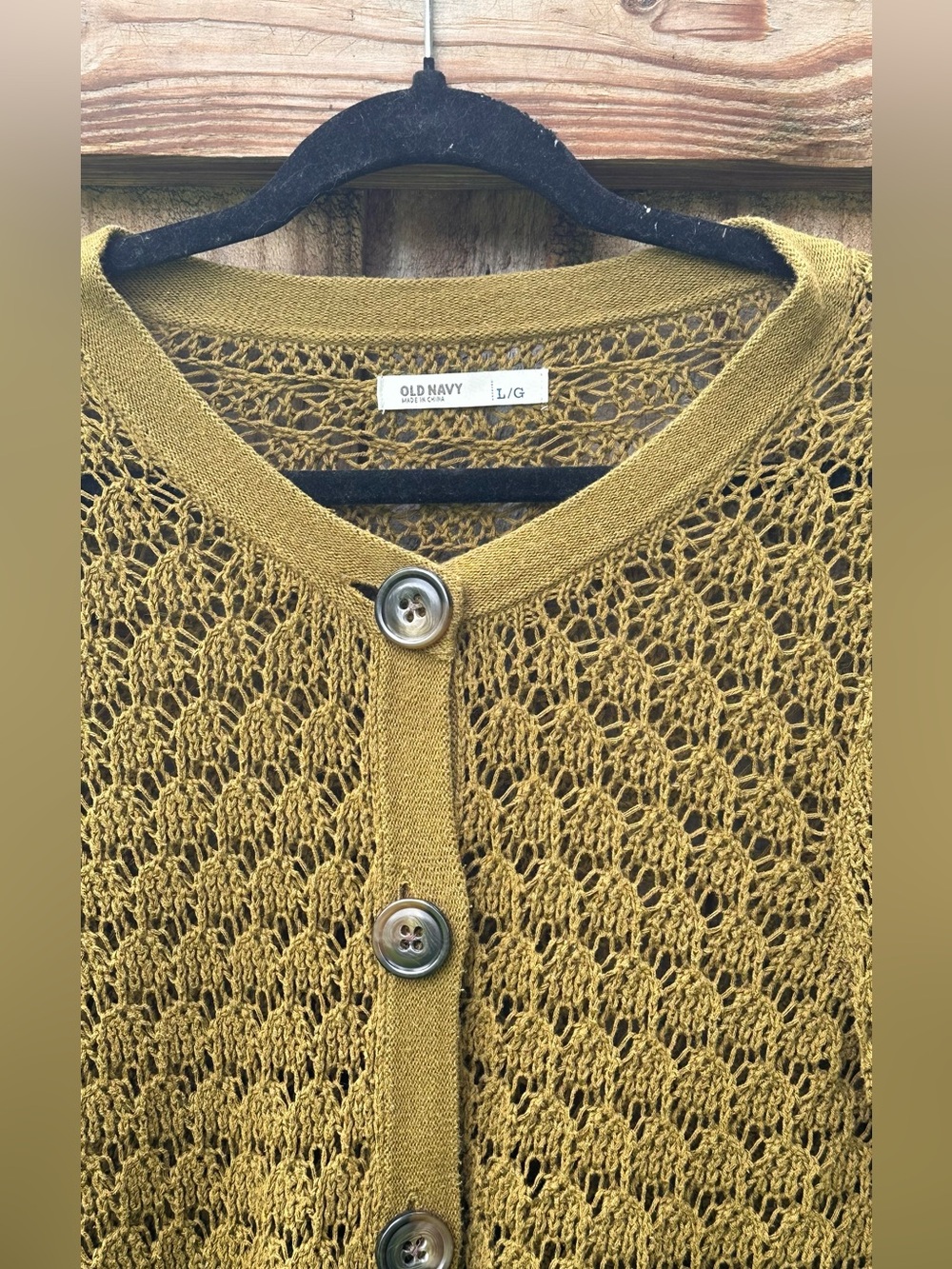Old Navy Olive Open-Knit Crochet Cardigan Sweater Size Large Fall - Picture 2 of 4